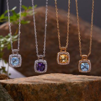 S925 Sterling Silver Pendant Necklace With Natural Gemstones